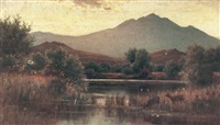 hiram-reynolds-bloomer-deer-watering-in-a-mountainous-landscape