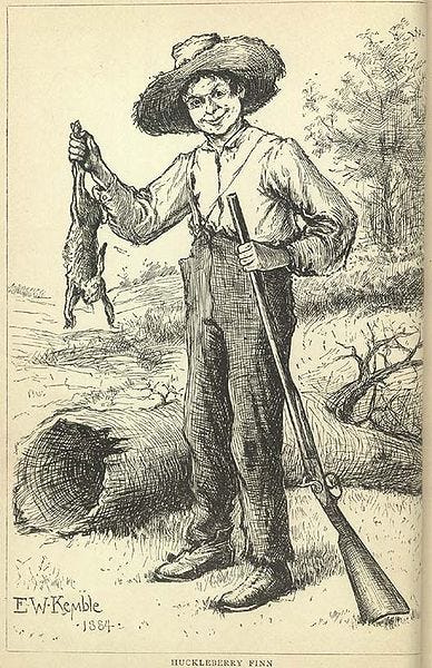Huck finn holding rabbit